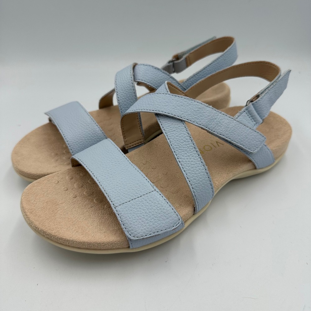 Vionic Raya Sandals Women 8 Light Blue NWOB Leather Orthotic Strappy Comfort